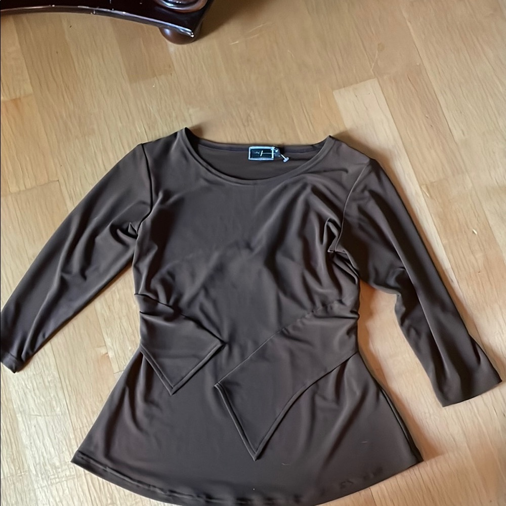 Sympli Brown Asymmetrical Fitted Blouse